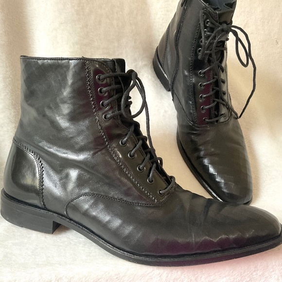 Black Men’s Mezlan custom leather handmade lace up ankle boots Sz 8.5